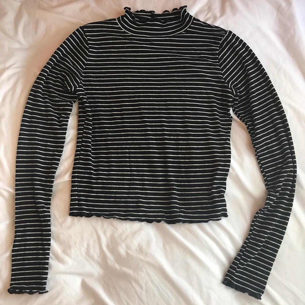 Black & White Striped Mock Neck